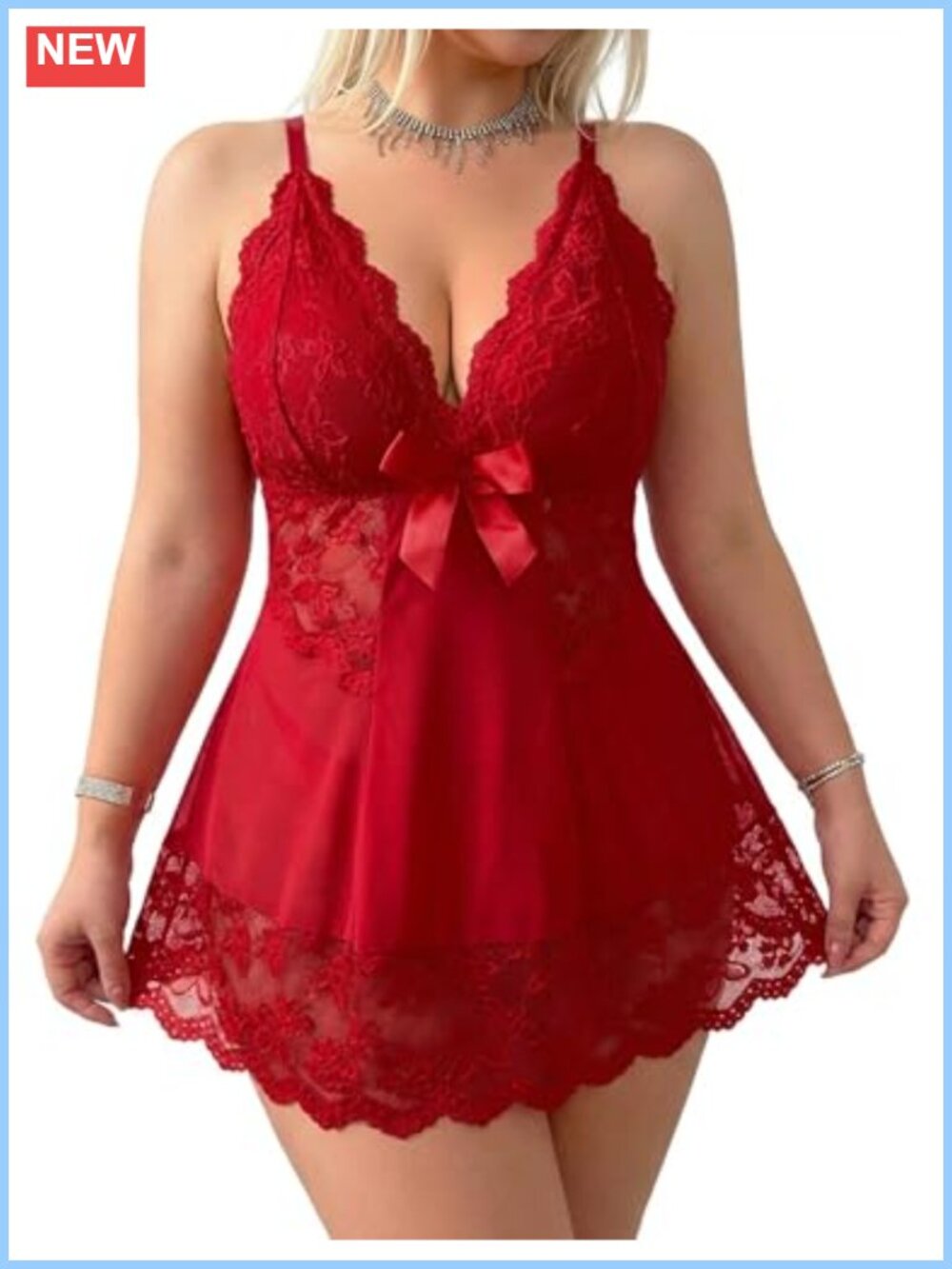Plus Size Lace Mesh Chemise Babydoll Lingerie Set with G-String Thong